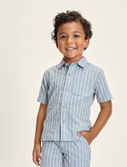 Boys Striped Linen-Blend Button Up Shirt - Linen Edit