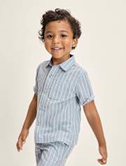 Boys Striped Linen-Blend Button Up Shirt - Linen Edit
