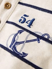 Boys Striped Embroidered Coastal Henley Top - Driftwood Bay