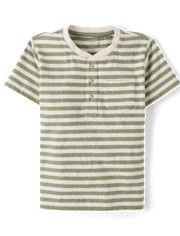 Boys Striped Linen-Blend Henley Top - Linen Edit
