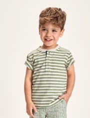 Boys Striped Linen-Blend Henley Top - Linen Edit