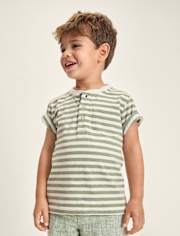 Boys Striped Linen-Blend Henley Top - Linen Edit