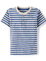 Haut Henley rayé en lin mélangé pour garçon - Collection Lin