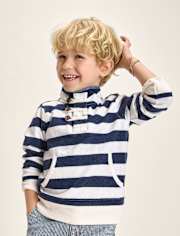 Kids Striped French Terry Half Button Pullover - Driftwood Bay
