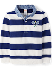 Kids Striped Embroidered Tennis French Terry Rugby Polo - Club House
