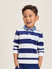 Kids Striped Embroidered Tennis French Terry Rugby Polo - Club House