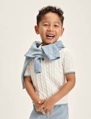 Boys Cable Knit Henley Sweater Polo - Enchanted Garden