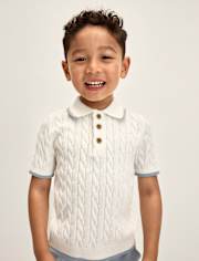 Boys Cable Knit Henley Sweater Polo - Enchanted Garden