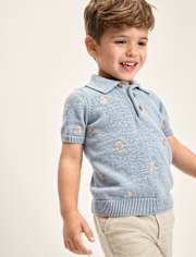 Boys Embroidered Bunny Sweater Polo - Enchanted Garden