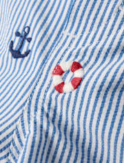 Maillot de bain garçon brodé en seersucker style côtier - Boutique de maillots de bain