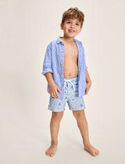Maillot de bain garçon brodé en seersucker style côtier - Boutique de maillots de bain