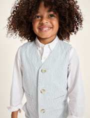 Boys Striped Linen-Blend Vest - Special Occasions