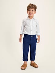 Boys Linen-Blend Roll Cuff Chino Pants - Linen Edit