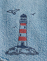 Boys Embroidered Lighthouse Denim Button Up Shirt - Driftwood Bay