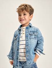 Boys Embroidered Lighthouse Denim Button Up Shirt - Driftwood Bay