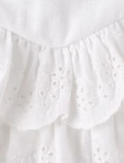 Girls Scalloped Eyelet Linen-Blend Tiered Skort - Linen Edit