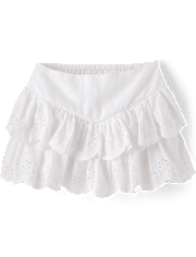 Jupe-short à volants en lin mélangé à œillets festonnés pour filles - Collection Lin
