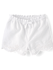 Girls Embroidered Eyelet Linen-Blend Pull On Shorts - Linen Edit