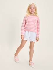 Girls Embroidered Eyelet Linen-Blend Pull On Shorts - Linen Edit