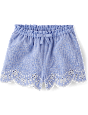 Girls Embroidered Eyelet Linen-Blend Pull On Shorts - Linen Edit
