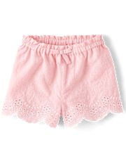 Girls Embroidered Eyelet Linen-Blend Pull On Shorts - Linen Edit