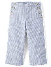 Girls Button Linen-Blend Sailor Pants - Linen Shop