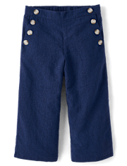 Pantalon marin en lin mélangé à boutons pour filles - Boutique de lin