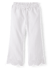 Pantalon large en lin mélangé brodé à œillets pour fille - Collection Lin