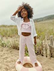 Girls Embroidered Eyelet Linen-Blend Wide Leg Pants - Linen Edit