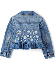 Girls Embroidered Floral Peplum Denim Jacket - Driftwood Bay