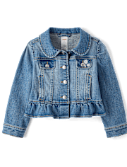 Girls Embroidered Floral Peplum Denim Jacket - Driftwood Bay