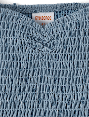 Girls Smocked Clip Dot V-Waist Dress - Driftwood Bay