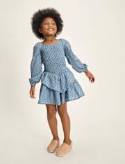 Girls Smocked Clip Dot V-Waist Dress - Driftwood Bay