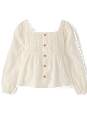 Girls Embroidered Eyelet Clip Dot Button Up Shirt - Driftwood Bay