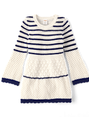 Girls Striped Crochet Sweater Dress - Driftwood Bay