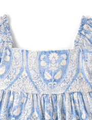 Robe à volants en lin mélangé imprimé pour filles - Édition Lin