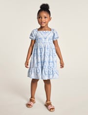 Robe à volants en lin mélangé imprimé pour filles - Édition Lin