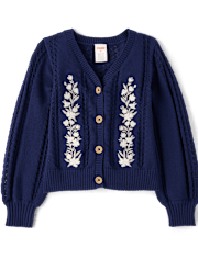 Girls Embroidered Floral Pointelle Cardigan - Driftwood Bay