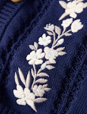 Girls Embroidered Floral Pointelle Cardigan - Driftwood Bay