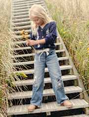 Girls Embroidered Floral Pointelle Cardigan - Driftwood Bay