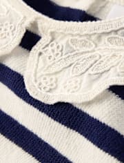 Girls Striped Crochet Lace Peter Pan Sweater - Driftwood Bay