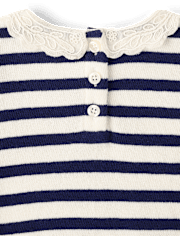 Girls Striped Crochet Lace Peter Pan Sweater - Driftwood Bay