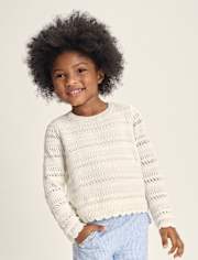 Girls Scalloped Linen-Blend Pointelle Sweater - Linen Edit