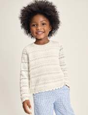 Girls Scalloped Linen-Blend Pointelle Sweater - Linen Edit