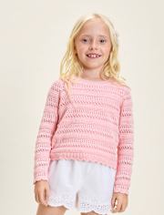 Pull en maille ajourée festonnée en lin mélangé pour fille - Boutique Lin