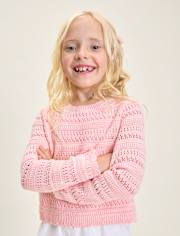 Pull en maille ajourée festonnée en lin mélangé pour fille - Boutique Lin