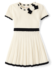 Girls Contrast Pleated Sweater Dress - Petit Paris