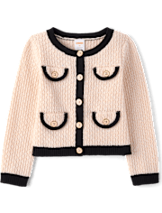 Girls Contrast Faux Tweed Sweater Cardigan - Petit Paris