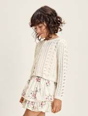 Girls Scalloped Pointelle Cardigan - Little Essentials