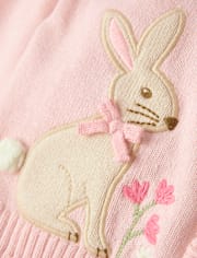 Girls Applique Bunny Scalloped Cardigan - Enchanted Garden